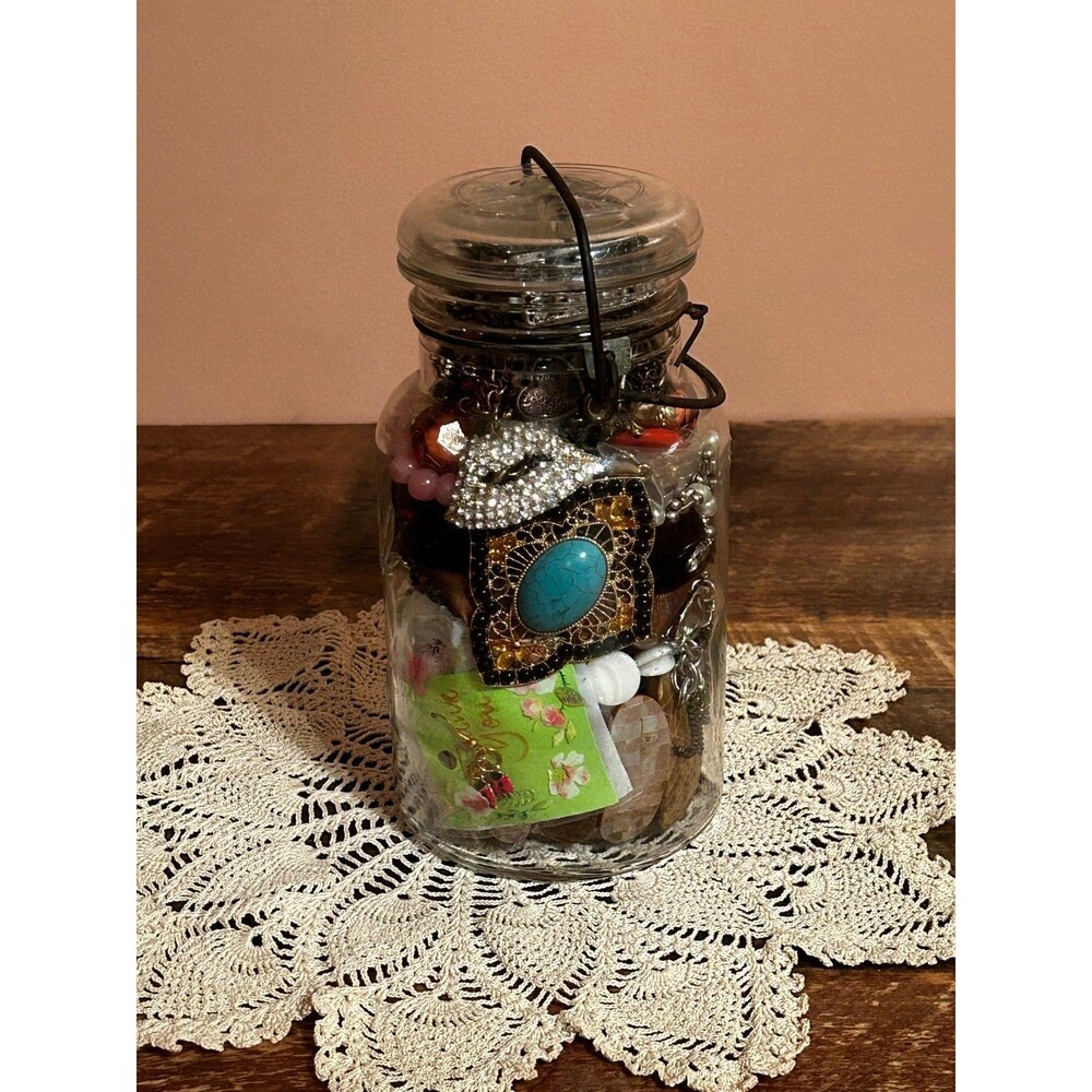 Mystery Vintage Modern Mix Wearable Costume Jewelry in Vintage Ball Ideal Jar